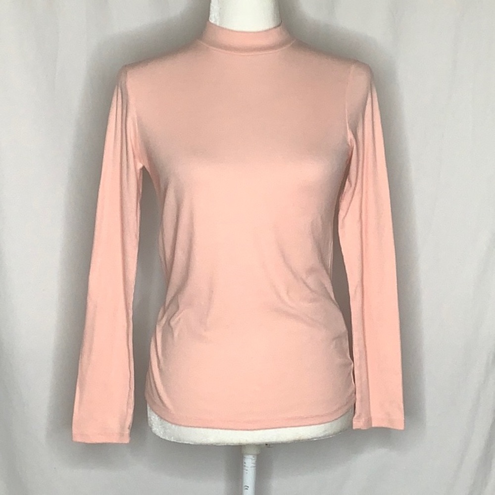 Zara W/E Collection XS Pink Micro Ribbed Mock Neck Long Sleeve Shirt